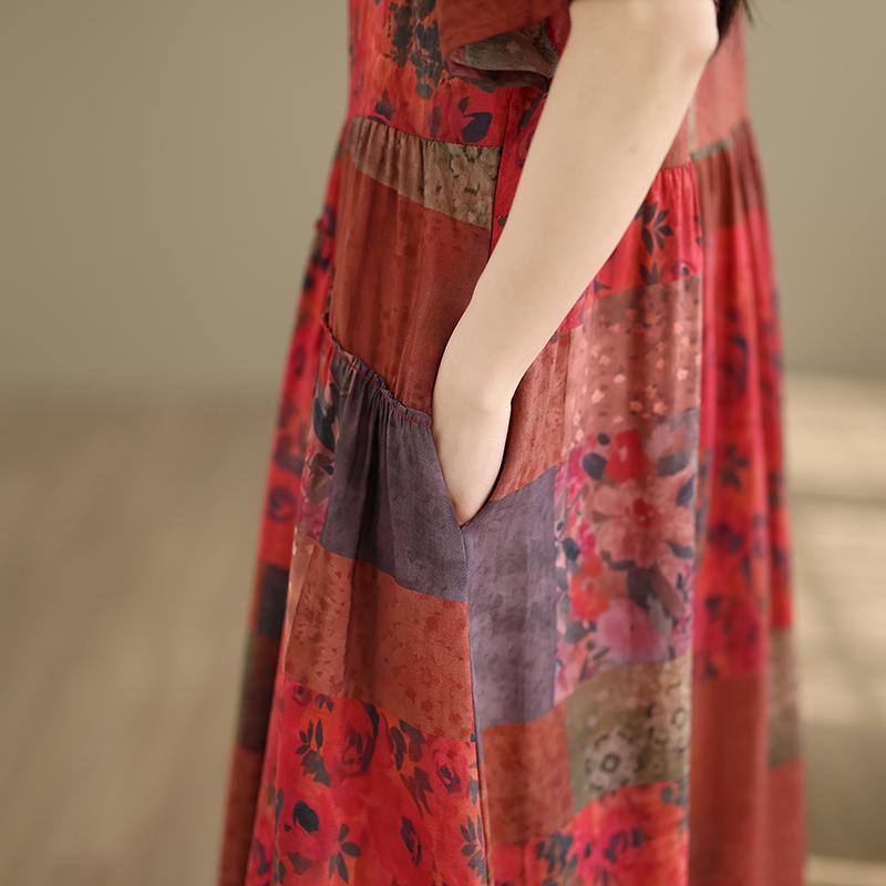 DIMANAF New 2026 Women Plus Size Spring Summer Casual Long Dress Print Red Cotton Loose Oversize Maxi Beach Sundress