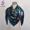 BYSIFA|New Blue Green 100% Silk Shawl Scarf Women Fashion Floral Design Scarves Hijabs Brand Accessories Scarf Wrap Cape 110*110
