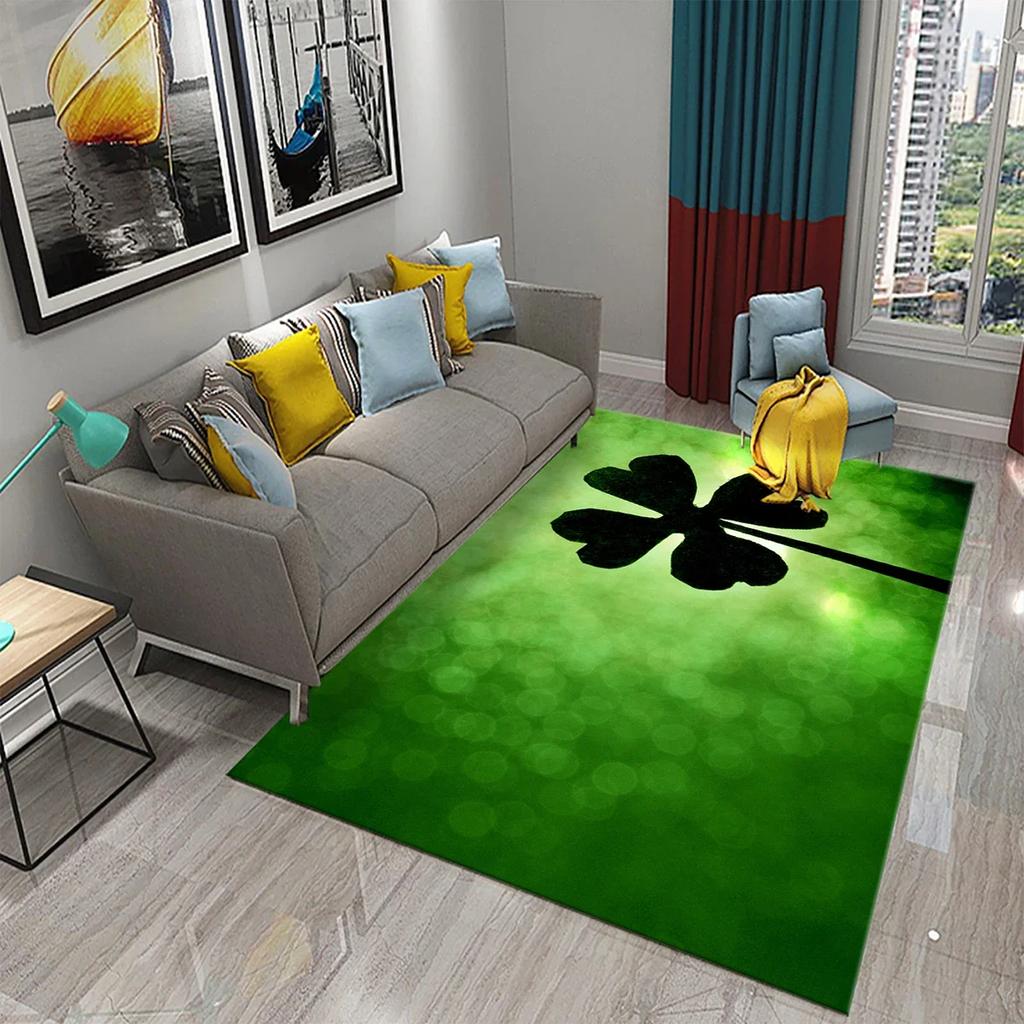 Green Four Leaf Clover Carpet Saint Patrick's Day Living Room Bedroom Bathroom Door Mats Home Decor Soft Doormat Non Slip Carpet