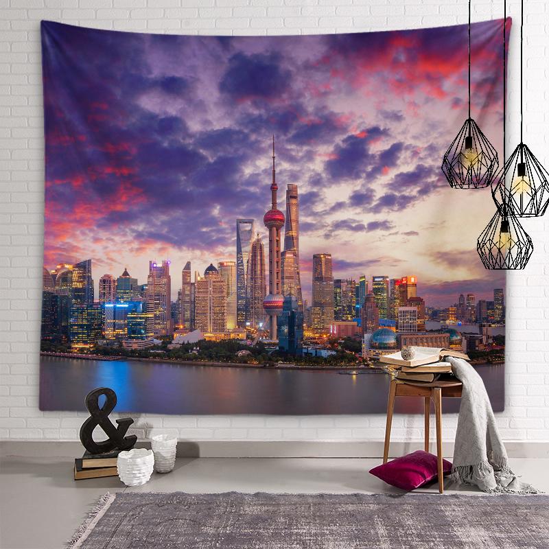 Scenic Spots City Building Night Scene Tapestry Muslim Tapestry Lighting Aesthetics Tapestry Living Room Room Home Decoration