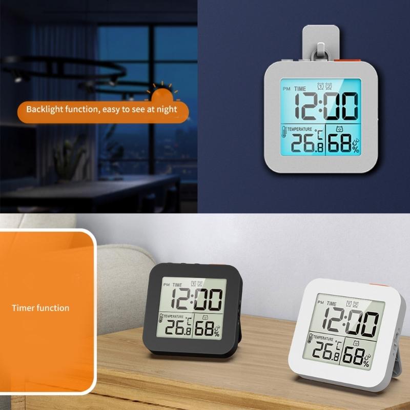 Portable Digital Alarm Clock with Temperature Humidity Reading Multifunctional Desk Clock for Home Heavy Sleeper Alarms