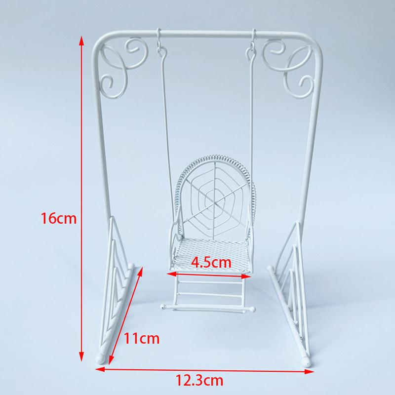 1:12 White Wood Swing Modle Toys Dollhouse Miniature Furniture Mini Wooden Swing Chair Garden Scene Doll House Decor Accessories