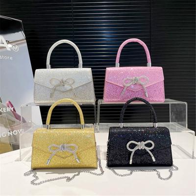 Fashion Sequins Handbag Small Square Bag Female Trend Bowknot Commuter Single Shoulder Crossbody Bag