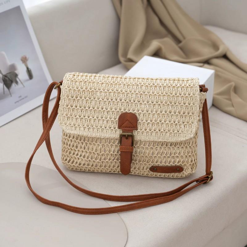 

Seaside Straw Woven Bag Beach Female Forest All-match Shoulder Retro Mailman Cross-body бежевий