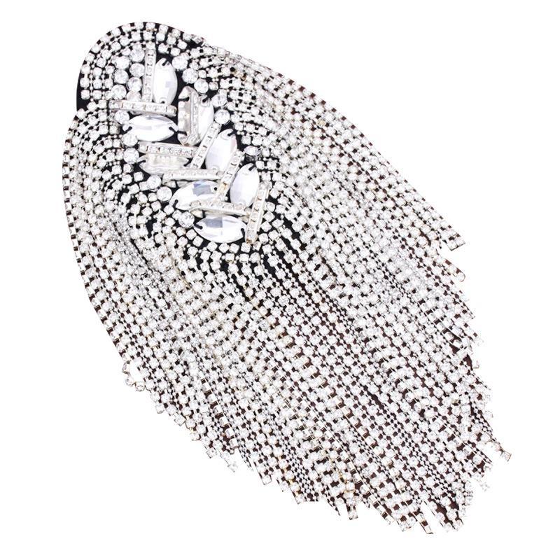 1Pc Rhinestone Beaded Epaulette Punk Coat Suit DIY Chain Tassel Badge Shoulder Patches Appliques Tassel Trim Crystal Decor