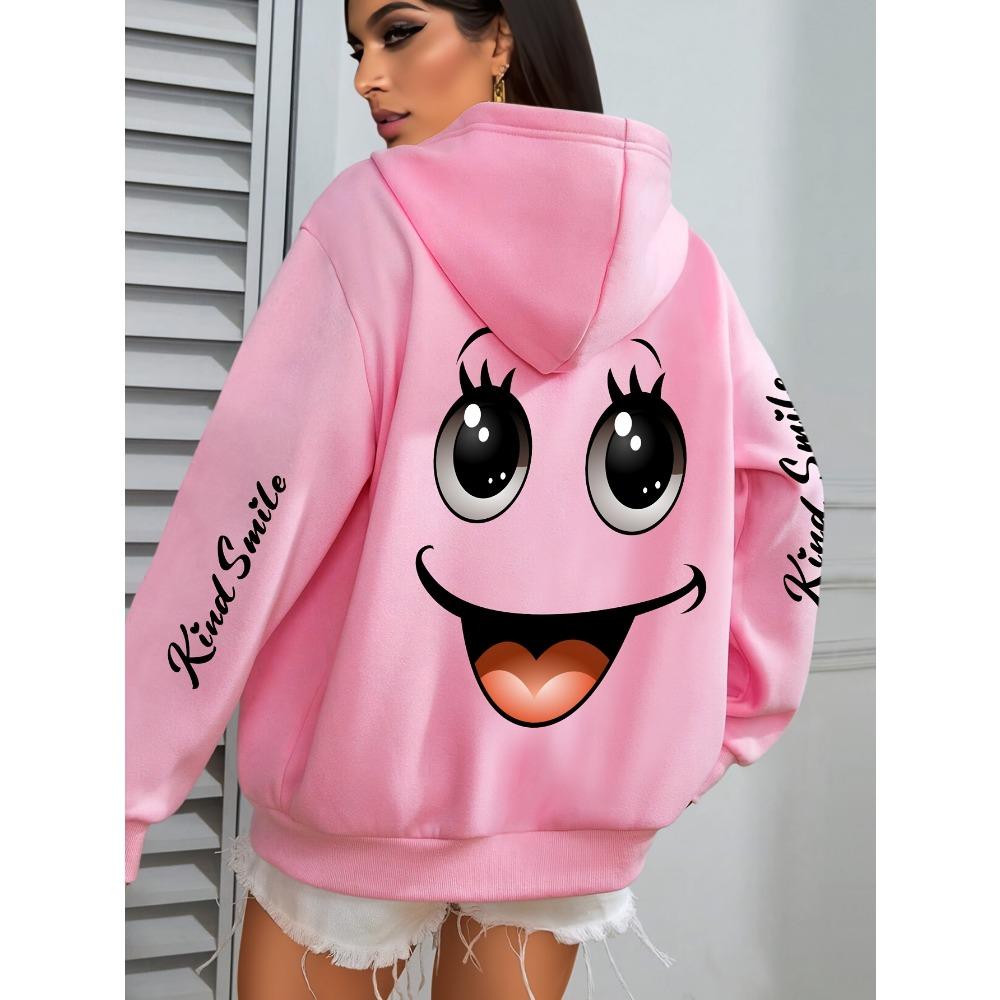 Sweat à capuche imprimé Smiley Face grande taille pour femmes