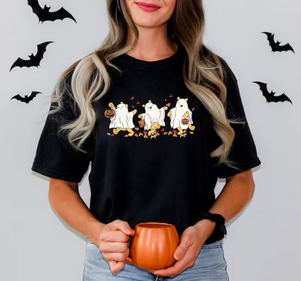 Retro Halloween Winnie The Pooh Ghost Shirt Spooky Season Shirt Halloween Wom XXXL