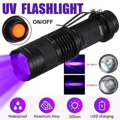 УФ-фонарик черный свет 395 нм / 365 нм ультрафиолетовый черный свет детектор алюминиевый факел свет ультрафиолетовая лампа масштабируемые 3 режима