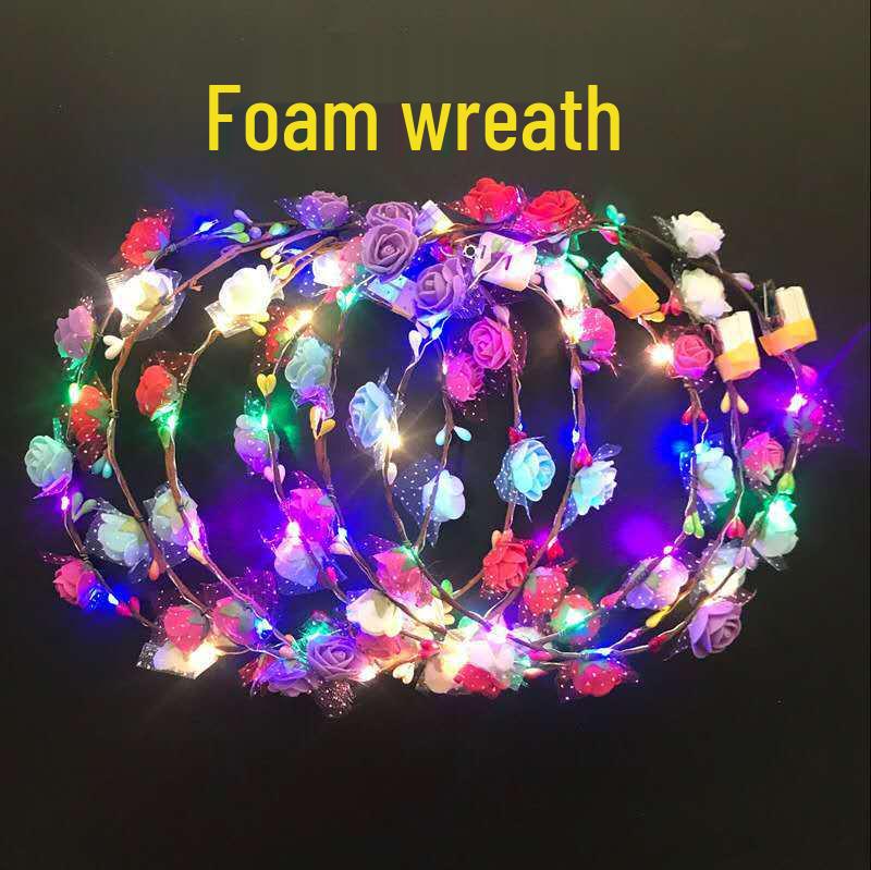 LED Luminous Flower Garland Headdress - Ten Lights, Ten Flowers, Children's Night Market Toy