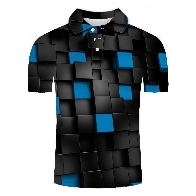 Trendy Short-sleeve Polo Shirt with Stylish Geometric Pattern, Perfect for Casual Daily Wear.