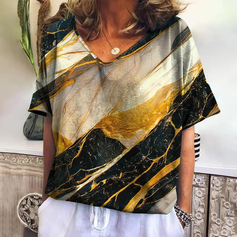 Summer women s T-shirt 3D fashionable printed V-neck top XS