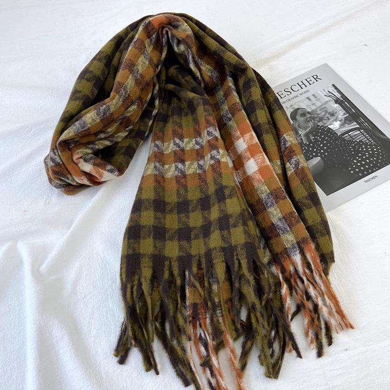 Checkered Scarf Women's Autumn and Winter New High-end Long Style Student Couple Shawl Warm and Thick Tassel Scarf