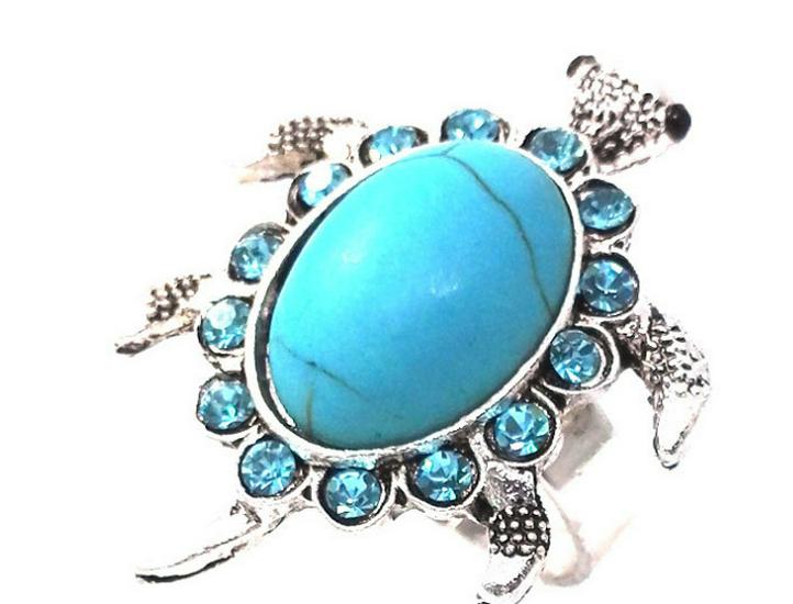 European & American Style Adjustable Turquoise Turtle Diamond Ring