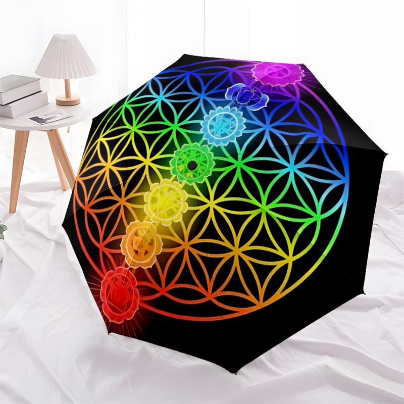 1pc Chakra Flower of Life Mandala Umbrella with Plastic Handle,Suitable for All Seasons Home Travel Outdoor UmbrellaDD210