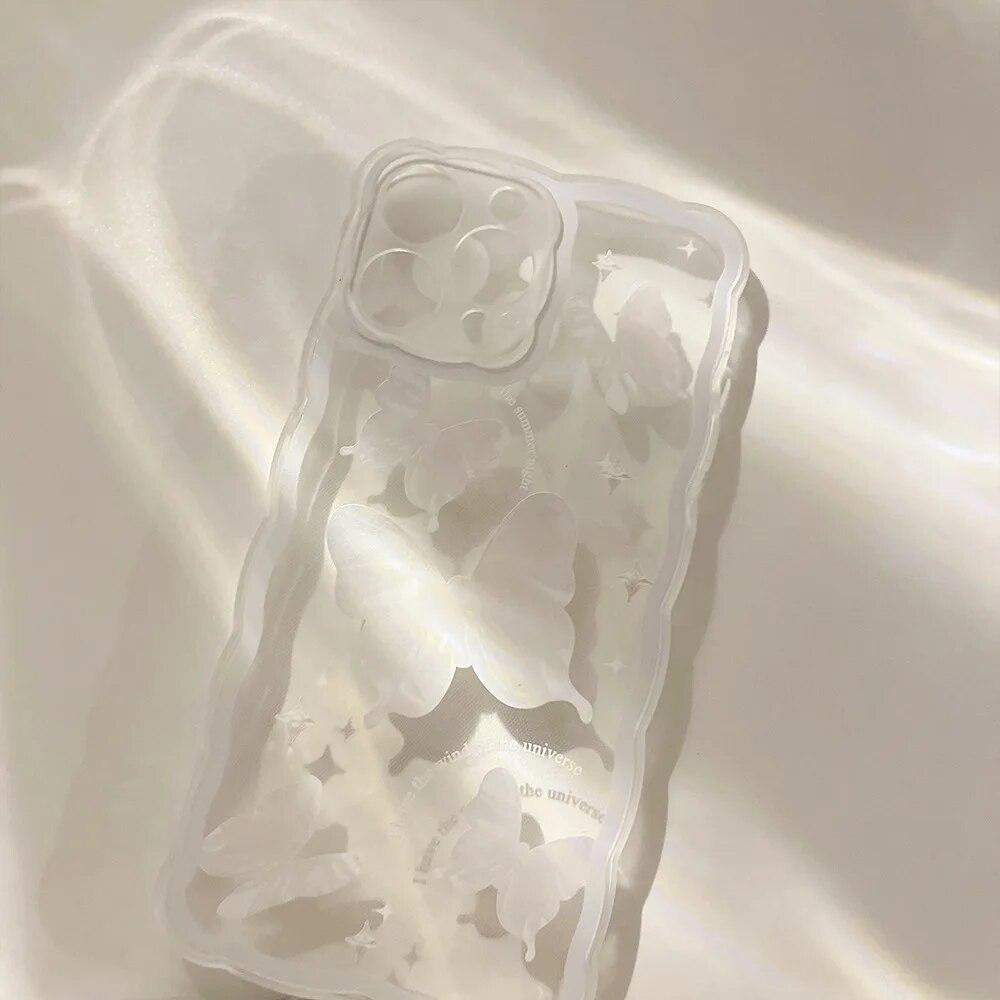 Cute Lovely Butterfly Wavy Case For iPhone 15 14 13 12 11 Pro Max Mini X XR XS 8 7 Plus SE 3 Soft Shockproof Bumper Clear Cover