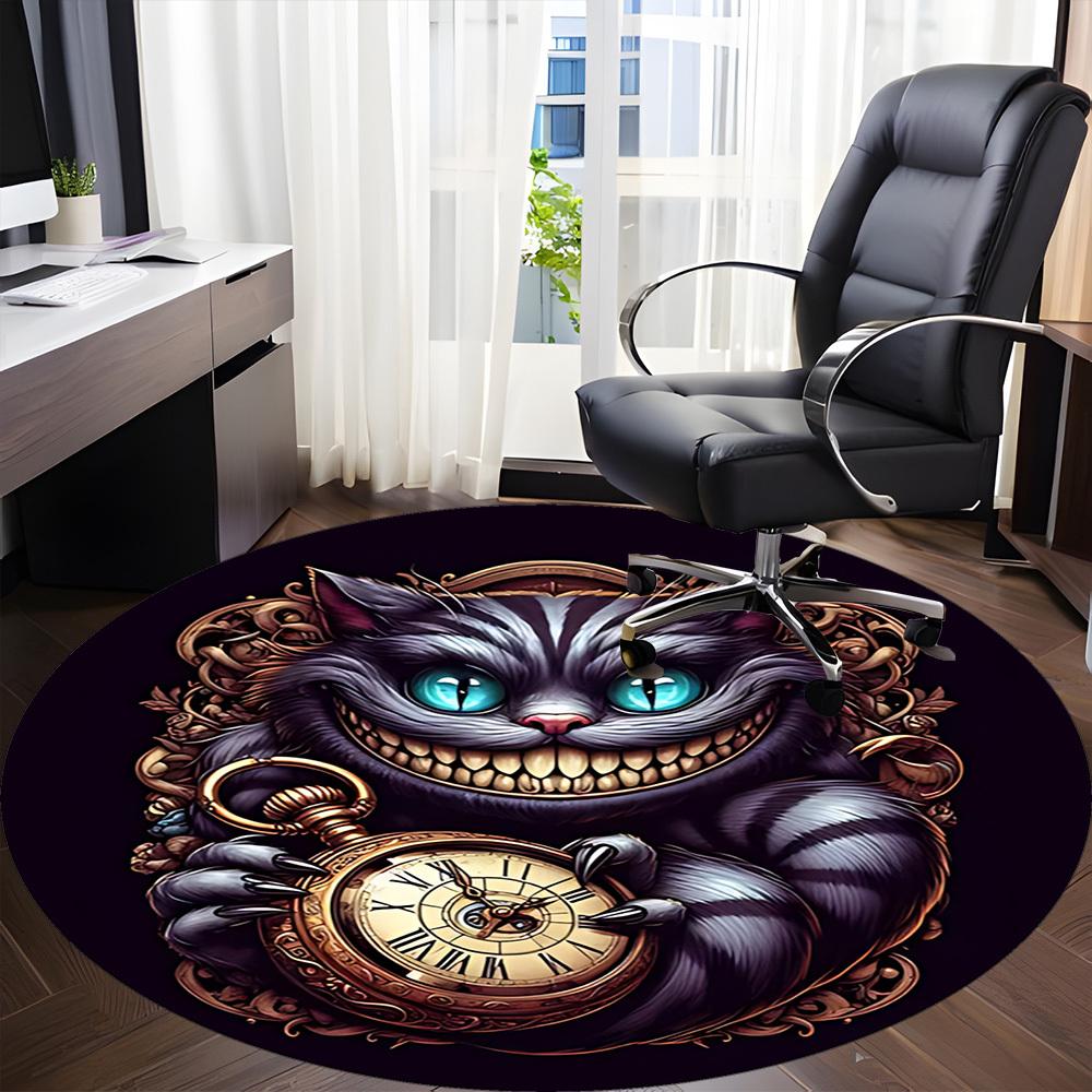 1pc Time Cat Office Round Area Rug, Indoor Mat Suitable For Office, Under Office Chairs Bedroom Living Room Home Decor, Room Deco