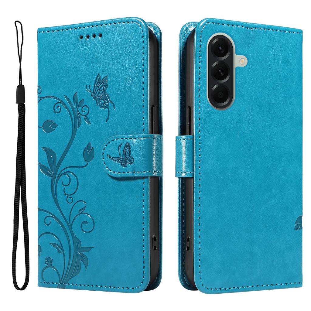 For Samsung Galaxy A57 5G PU Leather Cases Flower Pattern Wallet Stand Phone Cover with Strap