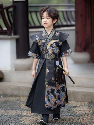 Boys' Summer Short Sleeve Hanfu: Handsome Ancient Style Tang Suit for Kindergarten Performance