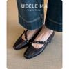 Agneau~ Cuir véritable Chaussures françaises simples pour femmes à fond plat à bout carré à bouche légère chaussures noires avec jupe chaussures rétro Mary Jane
