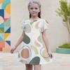 Girls Geometric Printed Round Neck Flutter Sleeve A Line Flared Dress