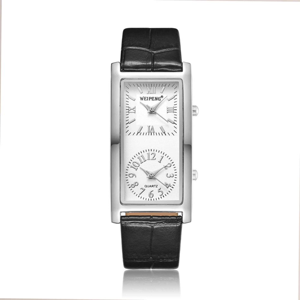 

Fashion Men Women Watch Creative Double Dial Quartz Leather Rectangular Wristwatch for Men Elegant Minimalist Couple Watch Gift