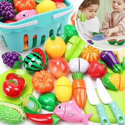 Fruit Cutting Pretend Play Toys For Kids Kitchen Pretend Fruit Vegetables Accessories Educational Toy Food Kit For Toddler Z2G7