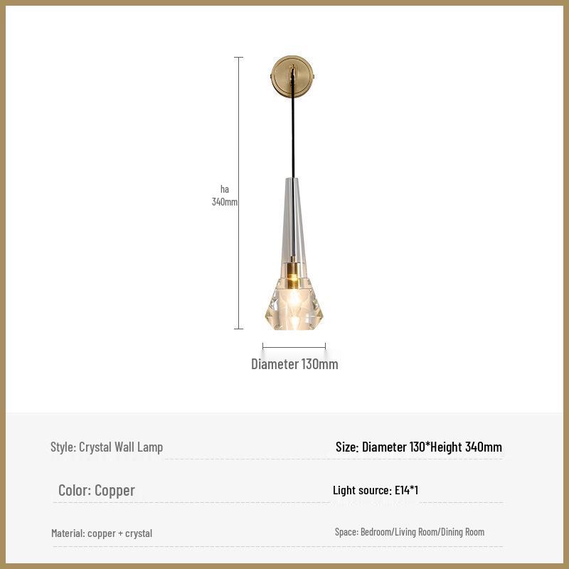 

Postmodern Crystal & Copper Wall Lamp: Minimalist Luxury for Bedroom, Restaurant, or Bar. 5W