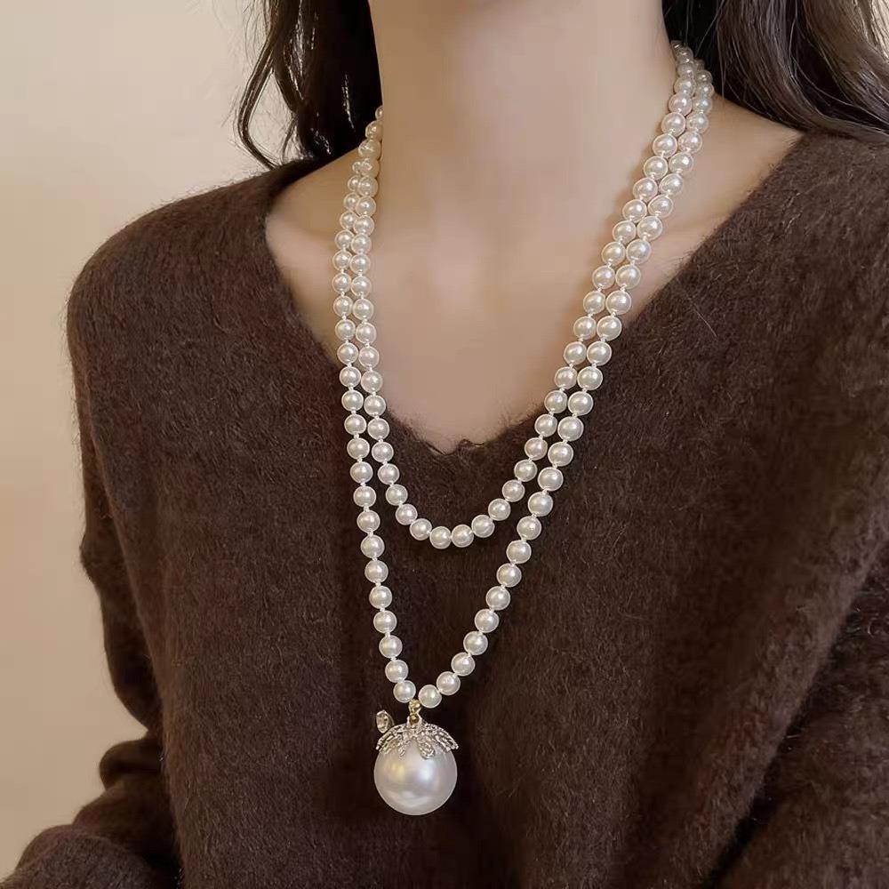 Pearl Beading Collarbone Necklace Stackable Neck Chain Choker Stylish Long Necklace Party Wear