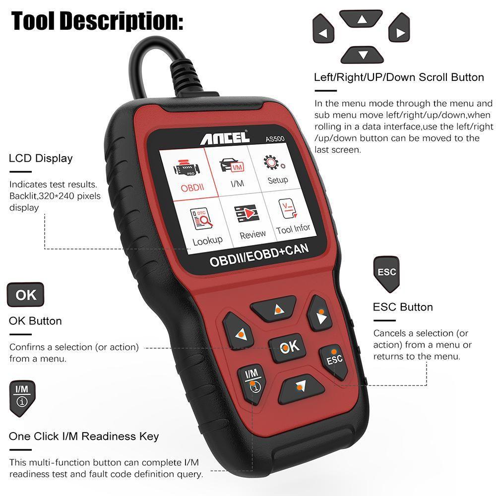 AS500 Car OBD2 Scanner Engine Code Reader OBD Auto Diagnose Car Diagnostics Tool OBD2 Automotive Scanner