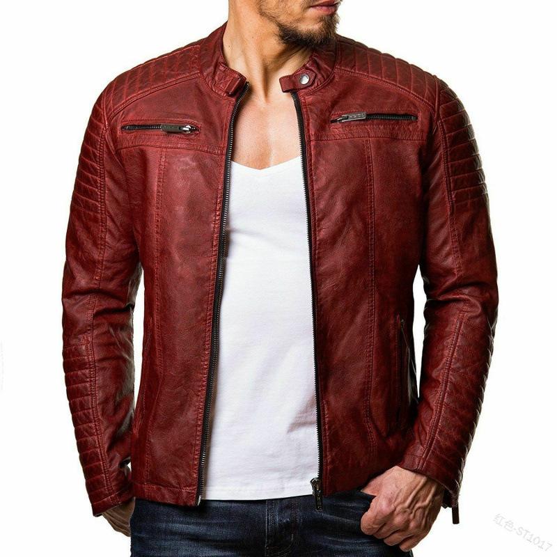 European and American men's leather jacket PU leather stand-up neck zipper cardigan jacket leather jacket