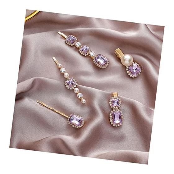 KALLORY 5-Piece Hair Clip Set, Purple Rhinestone Pearl Hair Pins, Vintage Elegant Hair Accessories for Women, Random Styles