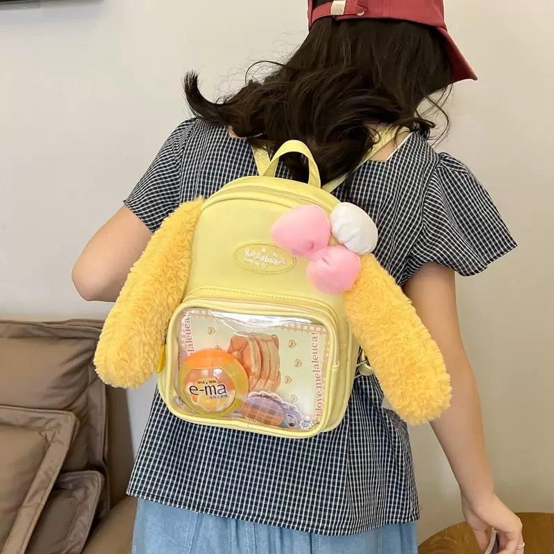 Rabbit Ears Bowknot Itabag Plush Backpack Cartoon Yellow Schoolbag Kids Gift
