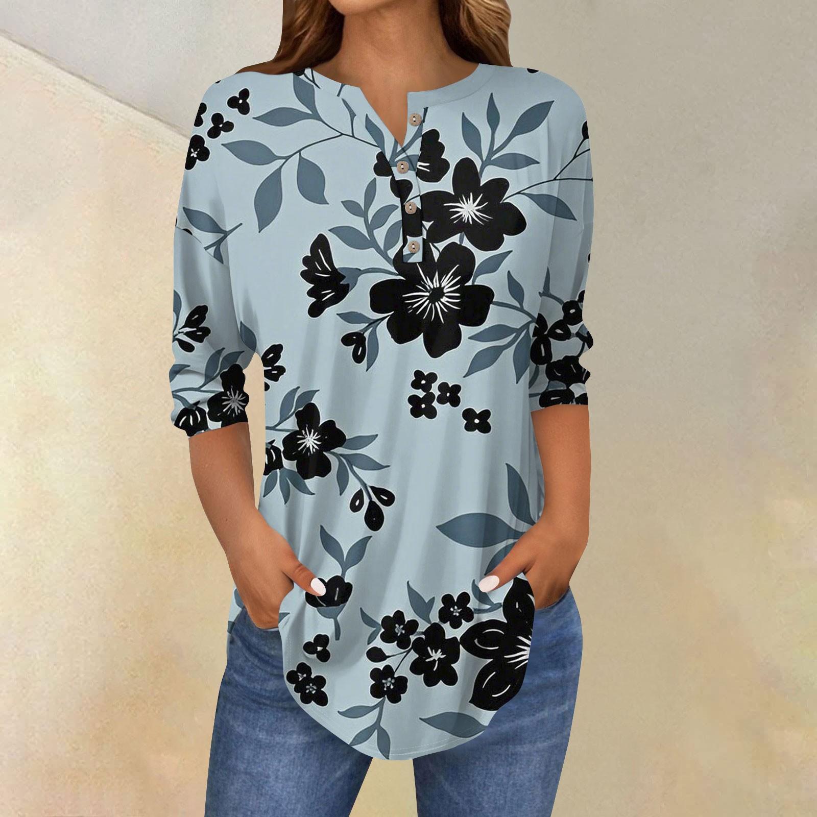 

Женская свободная футболка-пуловер с воротником на пуговицах и рукавами три четверти M