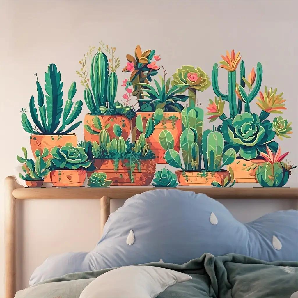 Cartoon Succulent Cactus Wall Sticker Self Adhesive Waterproof Living Room Entryway Decor