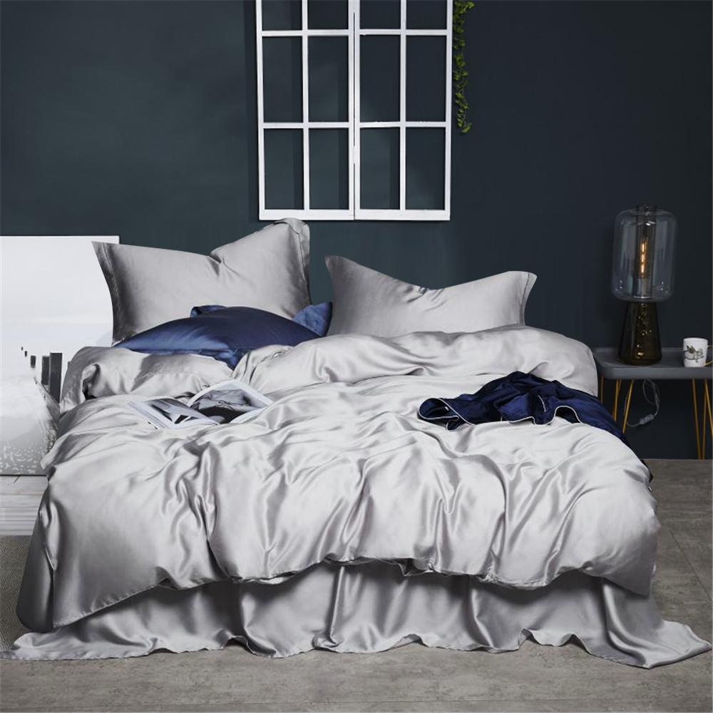 Lofuka Women Pink 100% Silk Bedding Set 6A Grade Silky Duvet Cover Set Queen King Flat Sheet Pillowcase Bed Linen Set 4PCS