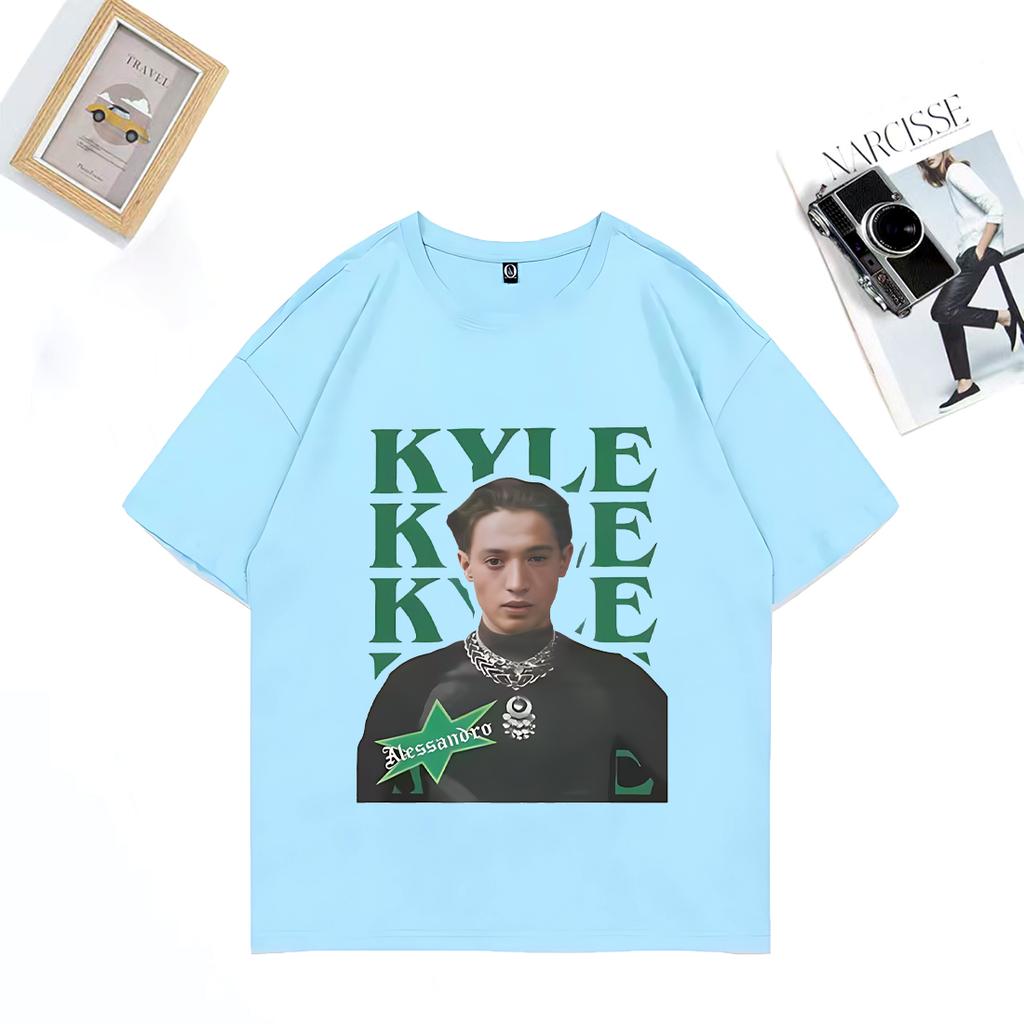 Ankunft Kyle Alessandro bedruckte T-Shirts Unisex DAMEN Heiß Leichter Eurovision Hip Hop Tops Baumwolle Kurzarm Oversized Streetwear