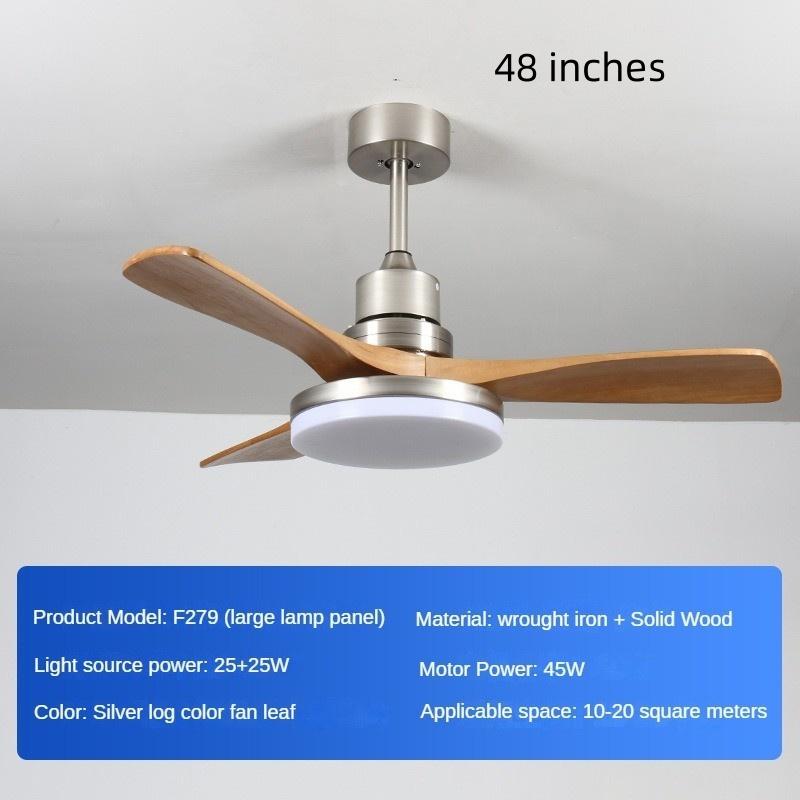 45W Full Spect Household Intelligent Variable Frequency Living Room Electric Fan Light Solid Wood Retro Restaurant Fan Light