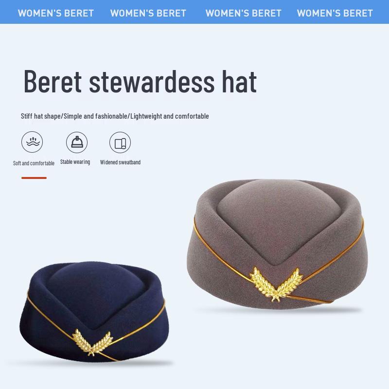 

Берет стюардессы из шерстяного фетра для отеля, авиации и сценических выступлений White