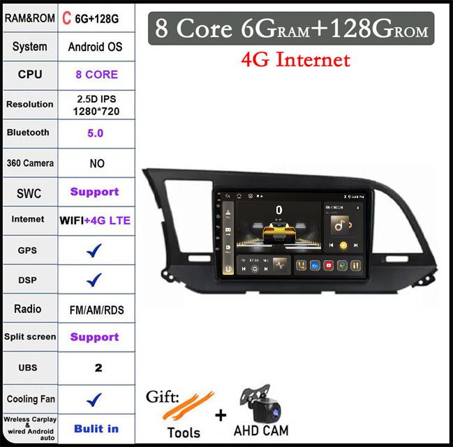 For Hyundai Elantra 6 2016 2017 2018 Car Radio Multimedia Video 4G+WIFI Player Navigation Stereo Screen