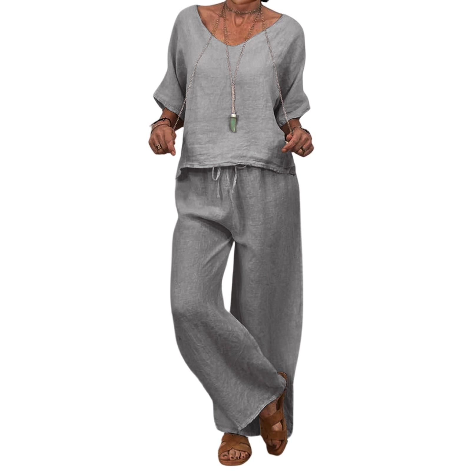 

Женский повседневный комплект из длинных брюк со средним рукавом и круглым вырезом XL