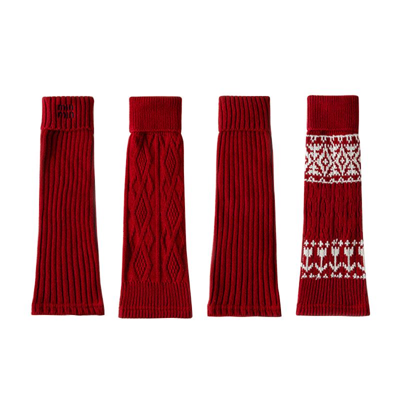Women's Red Wool Scrunch Socks - Benming Year Spring & Autumn Warm Japanese Y2K Christmas Stockings