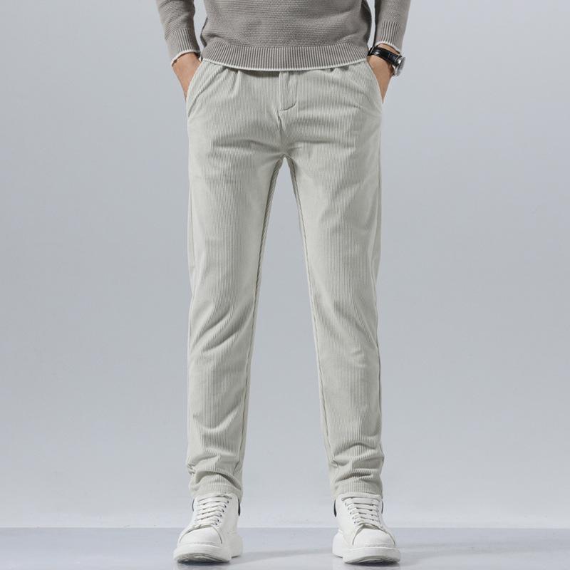Spring Autumn Men's Corduroy Casual Pants Business Fashion Solid Color Elastic Regular Fit Trousers Male Size 29-38