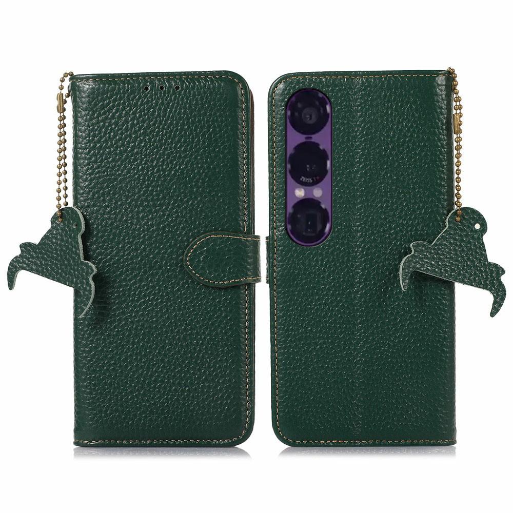 For Sony Xperia 1 VII Case RFID Blocking Genuine Cow Leather Phone Cover Litchi Texture
