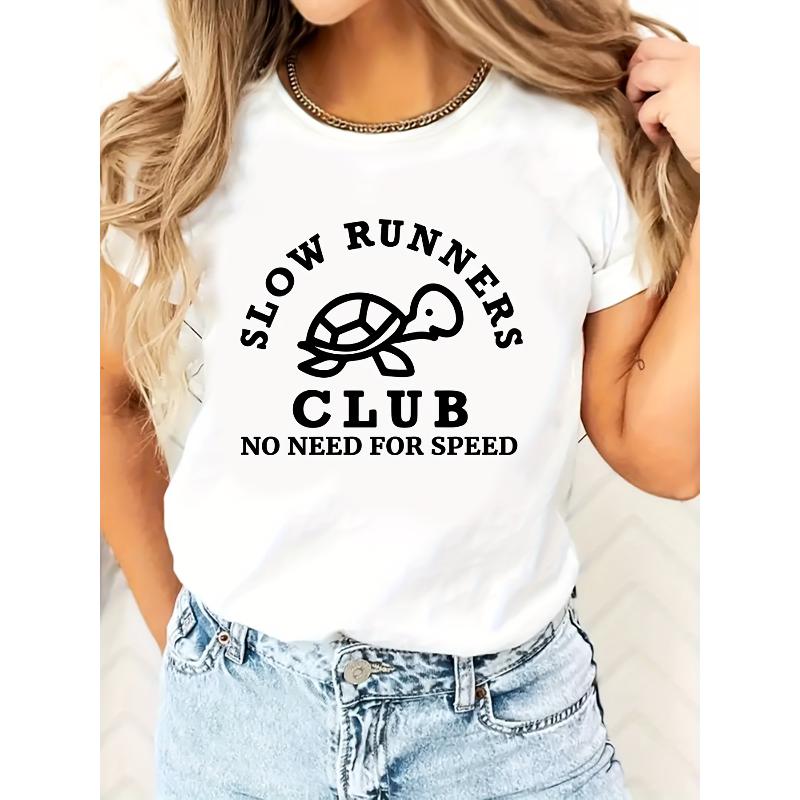 SLOW RUNNERS CLUB Turtle Printed T-shirt Loose Short Sleeve Fun Relaxation Ladies Casual Top XXL чёрный