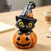 Decorative Desktop Sculptures Halloween Black Cat & Pumpkin Resin Ornaments, Cute Figurines, Artistic Craft Collectibles Cartoon And Statue