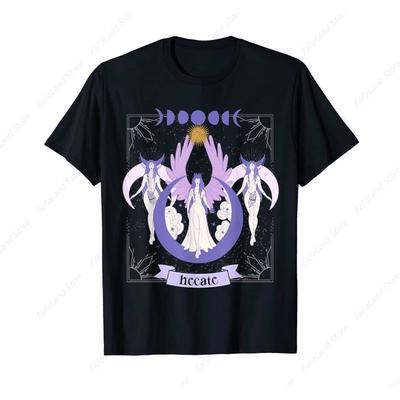 Triple Moon Goddess Hecate Tarot Card Wiccan Pagan 2025 Summer Men's Round-neck Breathable Top Graphic T-shirt