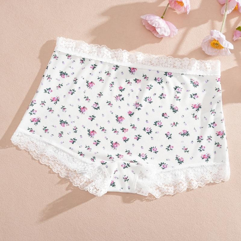 Women's Boxers Panties Cute Blossom Printed Ladies Panties Lace Underwear Seamless Panties Casual Solid Underwear S-XL