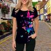 Mode Frauen Bunte Schmetterling Print T Shirt Lustige Casual Oansatz Kurzen Ärmeln T-shirt Sommer Weibliche T-shirt