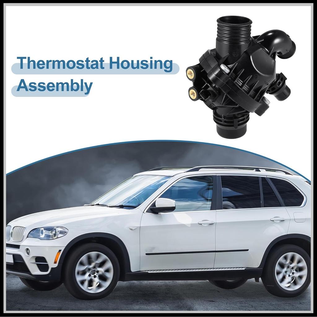 Thermostat Housing Assembly Replacement for BMW 135i 2011-2013, No.11537601158 Plastic Metal Black 1 Pc