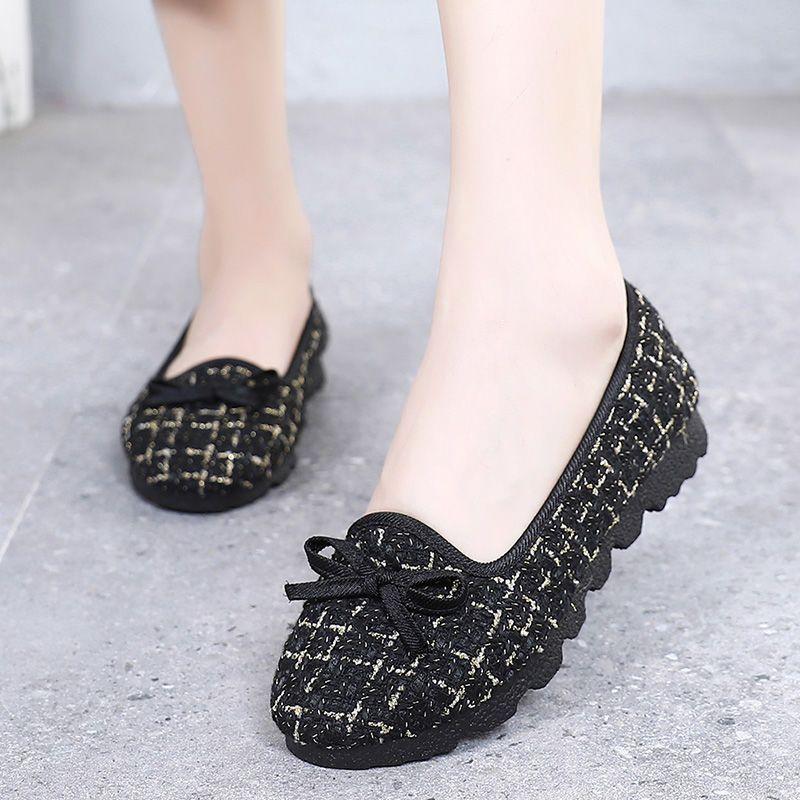 

Женская обувь Плоские слипоны Весенне-осенние туфли для женщин Круглый носок с бантом Эластичный дизайн Японский стиль 2000-х Классические Дешевые 41